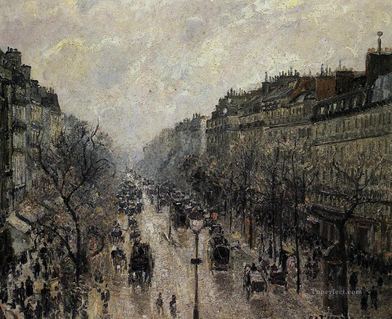 boulevard montmartre foggy morning 1897 Camille Pissarro Parisian Oil Paintings